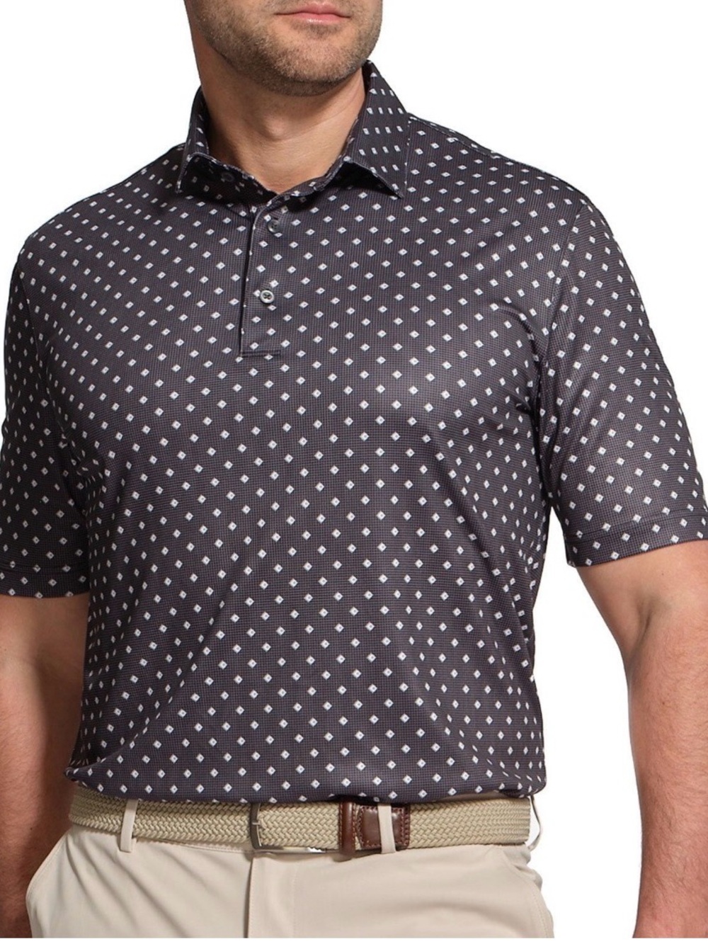Greg Norman Men's Performance Golf Polo with White Diamond